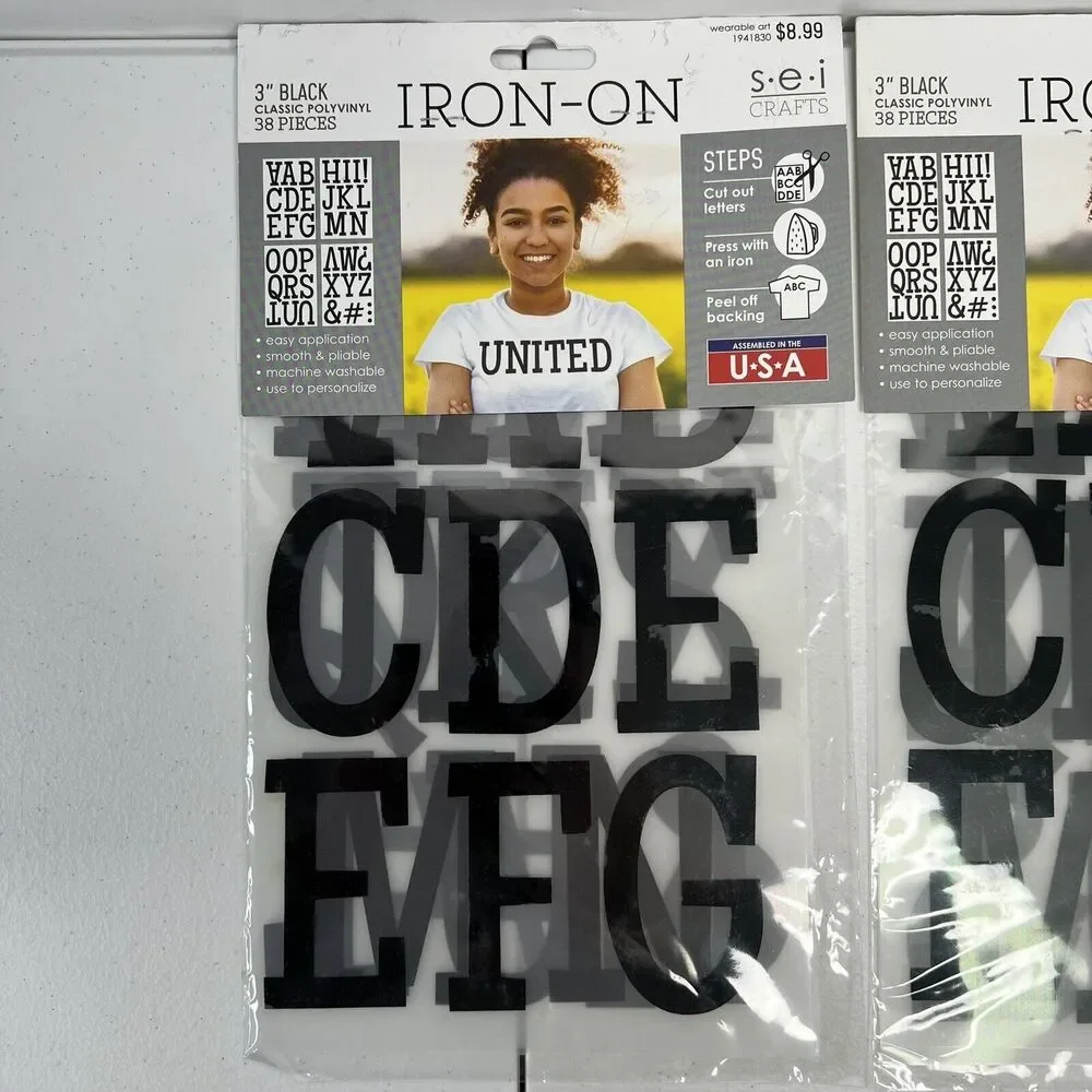 S.E.I. Iron-On Transfer‎ 3” Classic Letters Black Silver Lot Of 3 Packs NEW